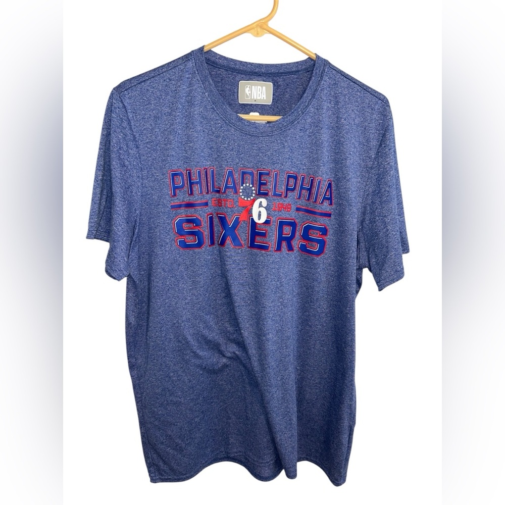 Philadelphia 76ers T-Shirt – Blue Microfiber/Polyester Performance Fabric Size L